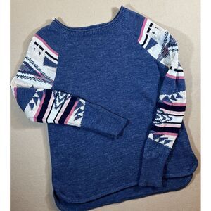 Chaps Sweater Womens Size L Blue Southwest‎ Tribal Aztec Navajo Print Roll Neck
